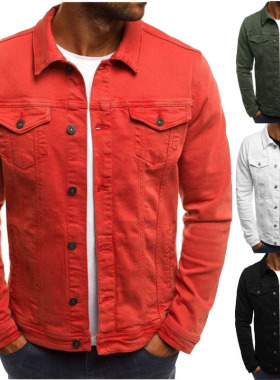 Denim casual solid color jacket cardigan men's work coat Top