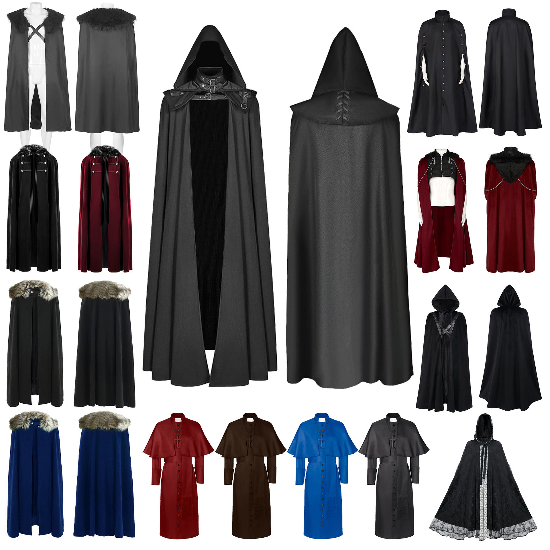 Medieval Gothic cape hooded shawl stage Halloween costume