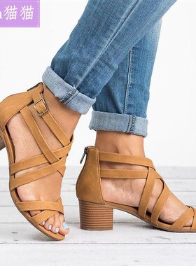 Summer Cross sandals Women peep toe high heels shoes大码凉鞋