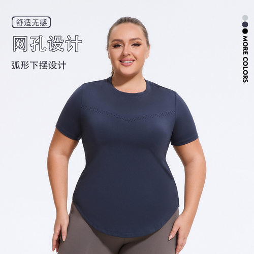 women's Large yoga fitness running T-shirt sports mesh short