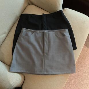 灰色辣妹a字半身裙女2025年新款夏季小个子短款西装包臀超短裙子