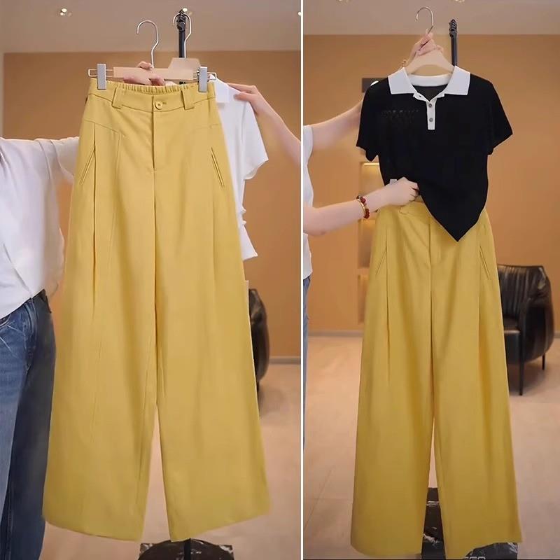 大码女装2025新款夏季高腰后松紧休闲阔腿裤胖MM天丝亚麻风琴裤女