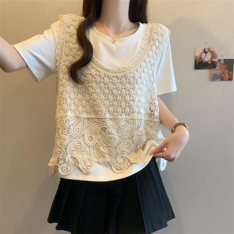胖MM大码夏季2025韩系chic镂空吊带背心小众别致镂空钩花针织马甲