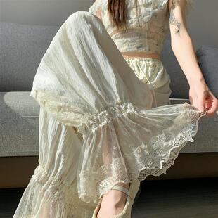 蕾丝拼接灯笼裤女夏薄款小个子高腰宽松显瘦休闲裤垂感百搭九分裤