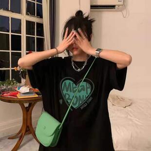 黑色t恤女潮ins港风夏装宽松纯棉短袖打底衫美式复古潮流bf风上衣
