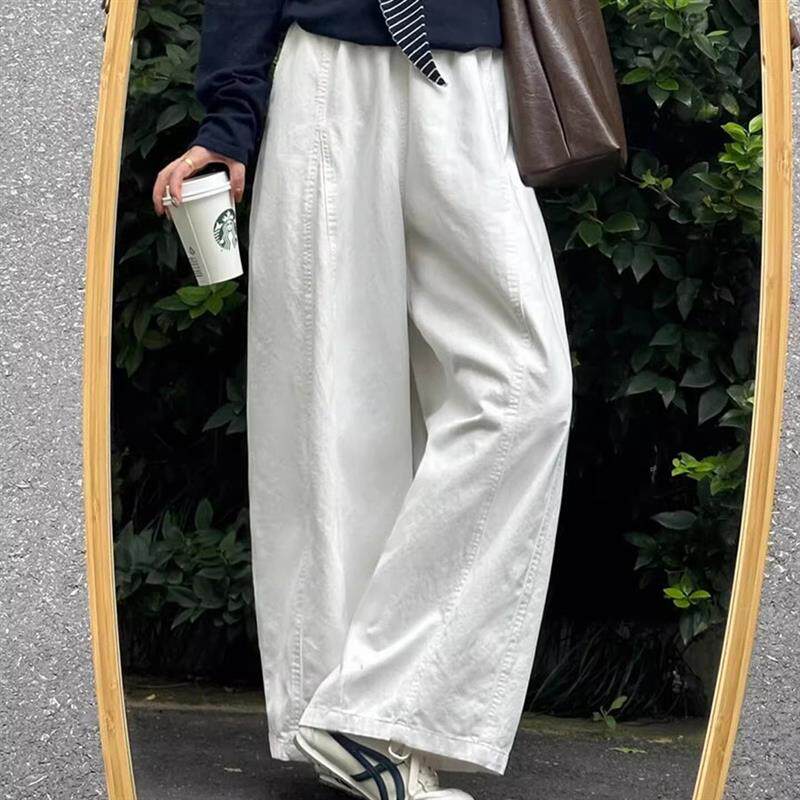 白色直筒休闲裤女2026新款夏季裤子韩系高腰宽松bf慵懒风阔腿长裤