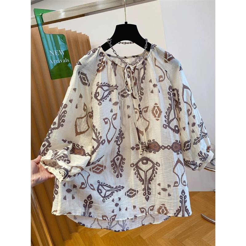小菲家~ 波西米亚风棉麻上衣女2025夏季新款宽松轻薄防晒衬衫上衣