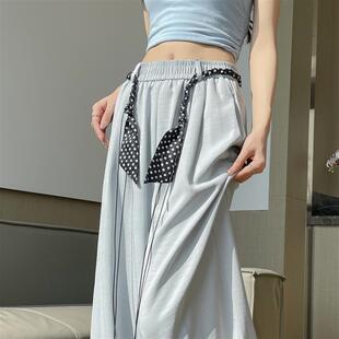 浅蓝色阔腿裤女夏季薄款2026新款高腰宽松休闲裤垂感直筒拖地长裤