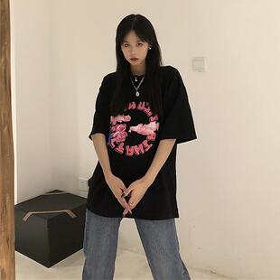 黑色纯棉短袖t恤女夏季2026新款韩版ins原宿风复古小熊半袖上衣女