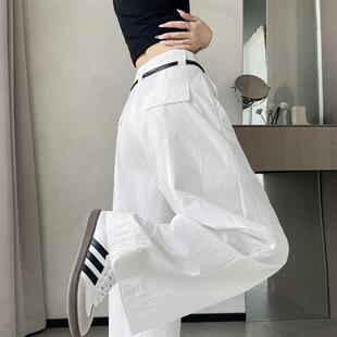 白色冰丝速干西装裤子女夏季薄款高腰显瘦宽松垂感拖地弯刀阔腿裤
