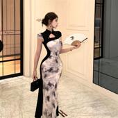 收腰中长款 连衣裙女2025新款 裙 覆古撞色镂空设计感显瘦修身 新中式