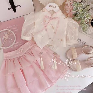女童新中式国风短袖半身裙套装2025夏季新款洋气女宝宝高端两件套