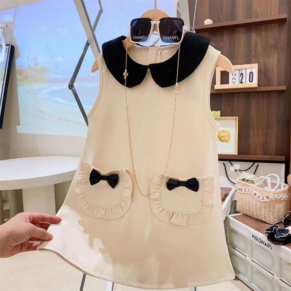 女童可爱娃娃领蝴蝶结口袋背心裙2023夏装新款洋气宝宝无袖连衣裙,童装/婴儿装/亲子装,连衣裙,淘宝优惠券,粉丝福利购,淘宝优惠卷