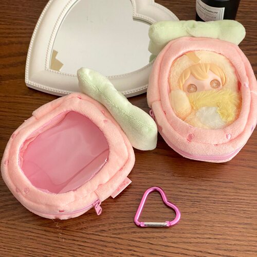 INS防尘透明娃包可爱草莓痛包娃包创意PVC收纳保护套外出娃用小包