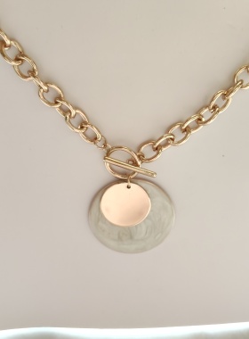 气质简约滴釉金属项链T扣锁骨链时尚百搭学生女个性质感双层坠L7