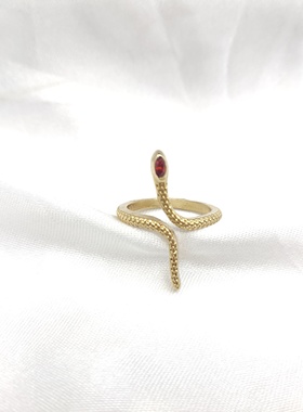 个性简约生肖蛇形戒指欧美流行时尚百搭学生女金属指环红钻 潮g25