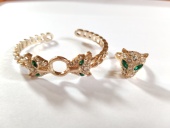 可微调潮86 百搭镶钻指环个性 气质豹子头开口手镯戒指可做套装 时尚