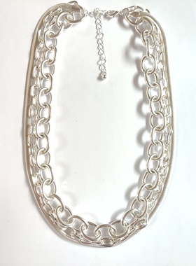 质感金属项链锁骨链三层银色项饰欧美流行时尚百搭女短款有份量D7