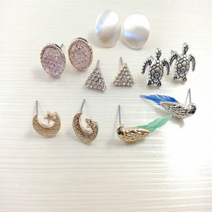創(chuàng)意時(shí)尚 氣質(zhì)百搭個(gè)性 學(xué)生女耳釘星月幾何小鳥耳飾歐美首飾
