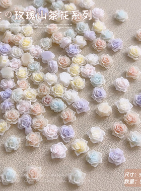 新款软雕山茶花美甲饰品立体粉白蓝紫色玫瑰花朵指甲贴钻配饰爆款