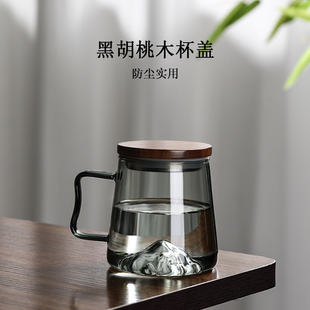 玻璃杯家用大容量水杯耐高温茶杯观山杯创意办公带把喝水杯子 日式