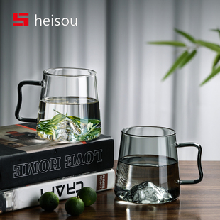 玻璃杯大容量水杯家用耐高温夏季 日式 加厚观山绿茶杯创意喝水杯子