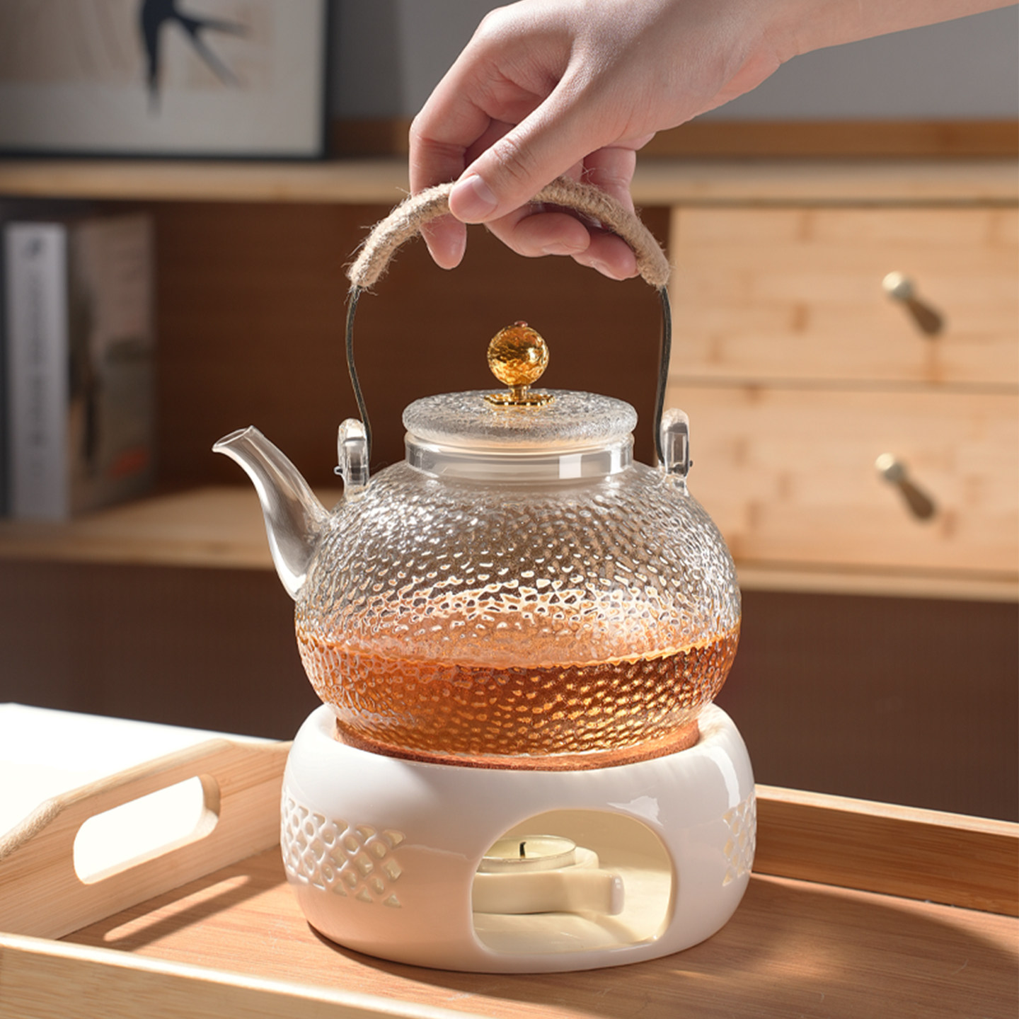 围炉煮茶壶2026新款家用明火烧水壶蜡烛煮茶炉玻璃泡茶壶茶具套装