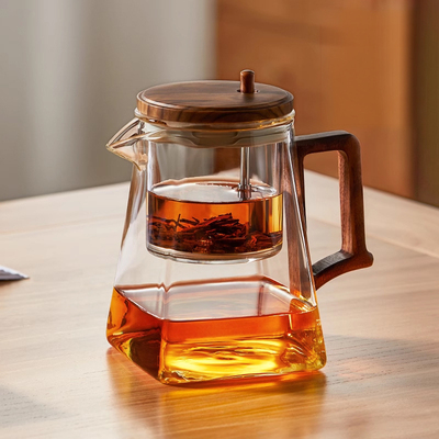 【胡桃木柄】加厚耐热玻璃飘逸杯