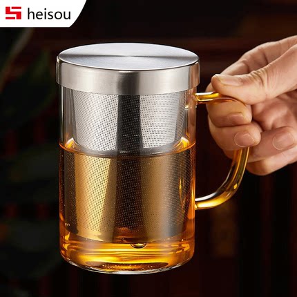 玻璃茶杯家用耐高温304不锈钢茶水分离过滤泡茶杯办公室喝茶杯子