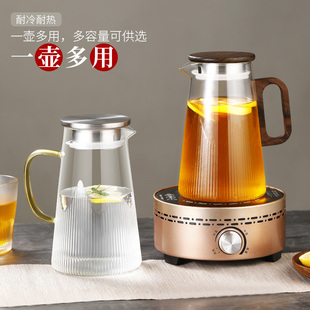冷水壶玻璃耐高温耐热家用凉开水杯大容量泡茶壶套装扎壶凉水壶
