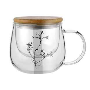 茶杯茶水分离耐热玻璃过滤花茶杯子带把带盖水杯子家用日式茶道杯