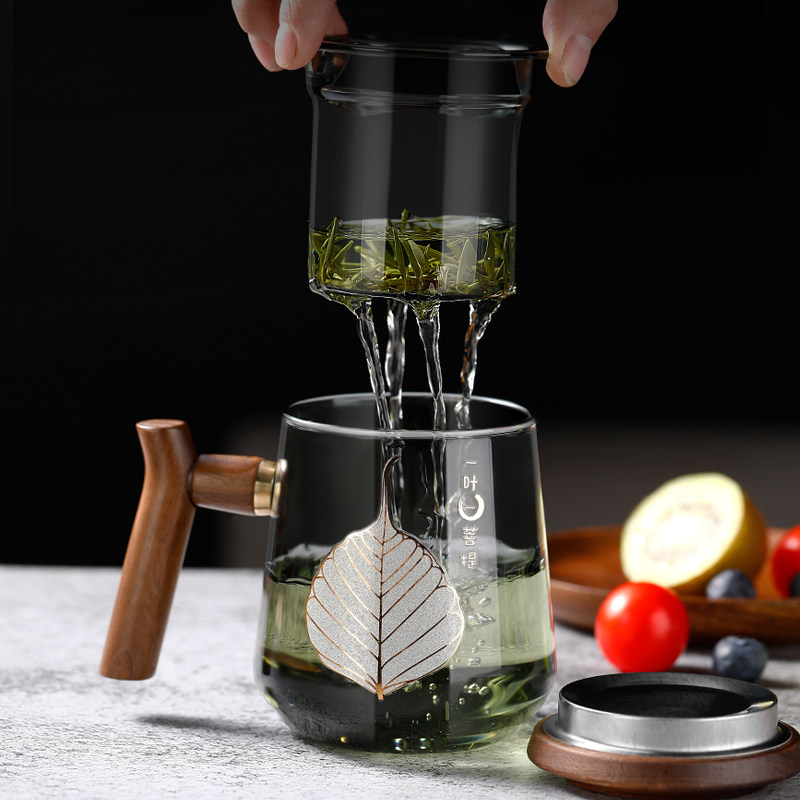 茶杯茶水分离泡茶水杯加厚耐热B玻璃办公室日式茶道杯过滤花茶杯_虎窝淘