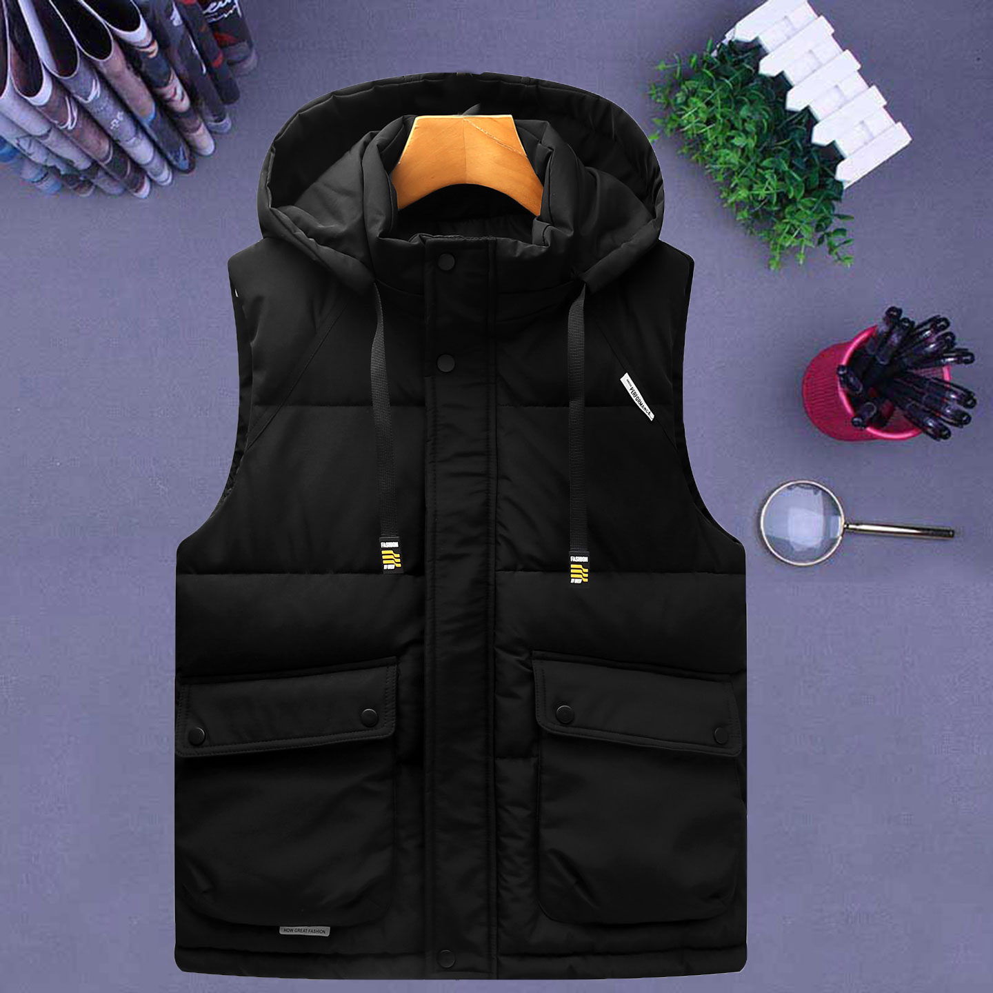 女生羽绒棉马甲秋冬季韩版潮流加厚保暖背心情侣坎肩连帽马夹外套