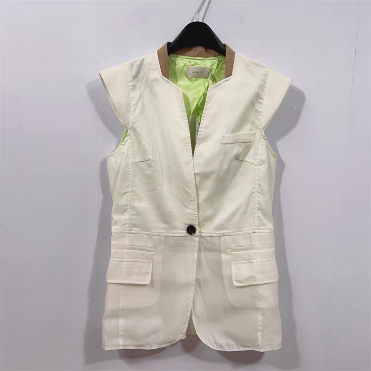 欧家春秋装女装浅粉色休闲单纽扣拼接马甲