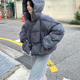 cicicoco猫头鹰鹅绒服2024冬季新款连帽端口款复古小花南油高货潮