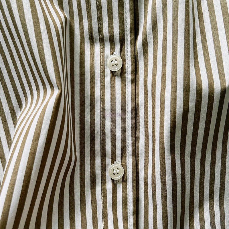 北欧小众~廊形细条纹色织棉长袖衬衫衬衣女