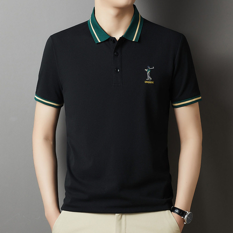 男士短袖夏装t恤polo衫精品丝光珠地棉夏季休闲男生短袖t恤刺绣靓
