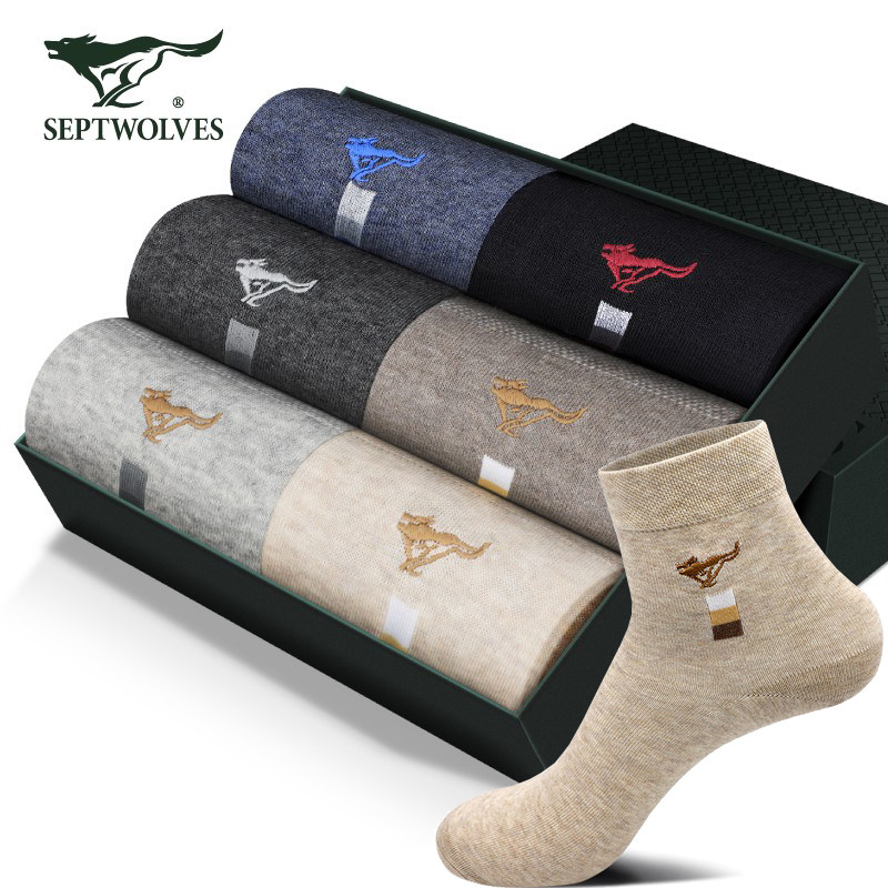 Septwolves Socks for Men, Pure Cotton, Anti-Odor, Men's Socks, All-Cotton, Sweat-Absorbent, Breathable, Sports Socks, Moisture-Wicking, Mid-Calf Socks