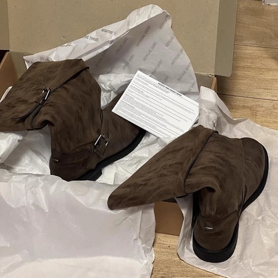 牛皮版~复古擦色羊皮厚底高筒骑士靴女胖mm大筒围长靴宽筒长筒靴