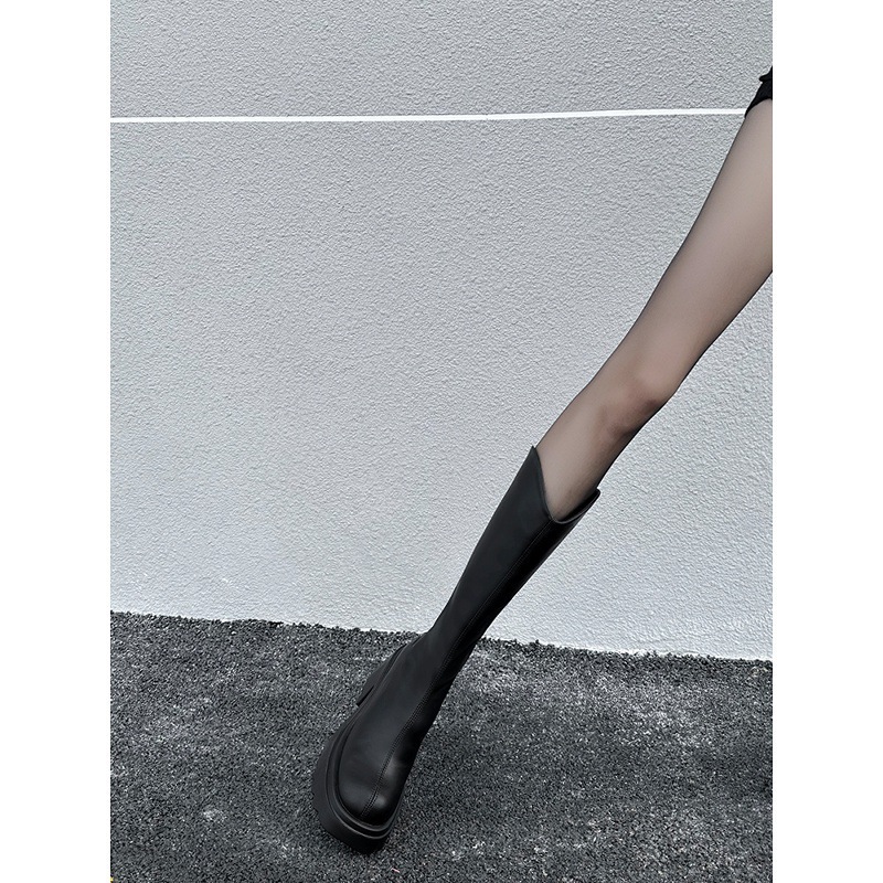 小个子长筒靴女2025新款不过膝长靴厚底高筒靴高跟显瘦骑士靴