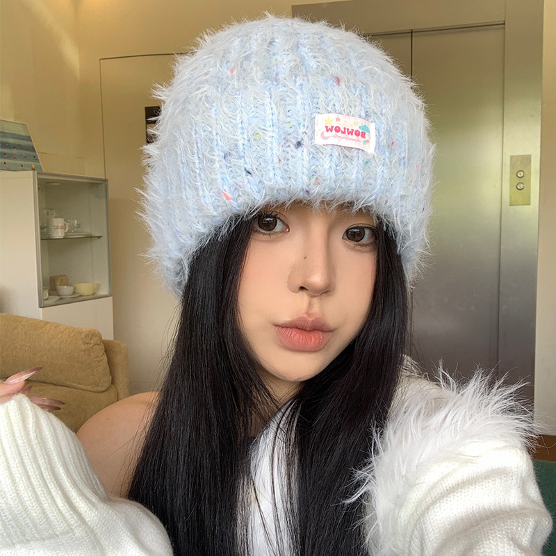 彩色小糖豆毛绒针织帽