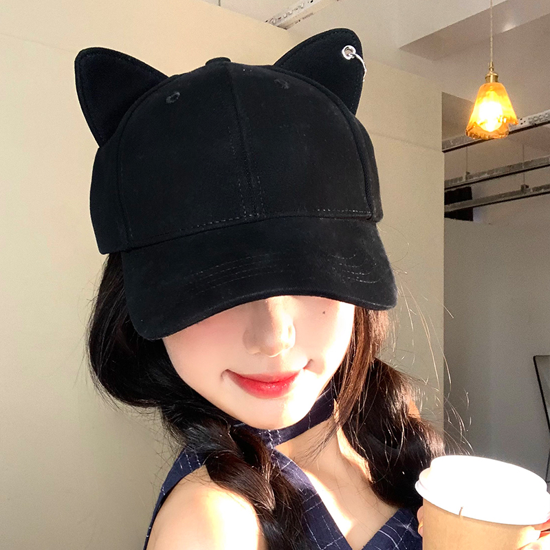 可爱猫耳朵棒球帽女宽帽檐显脸小