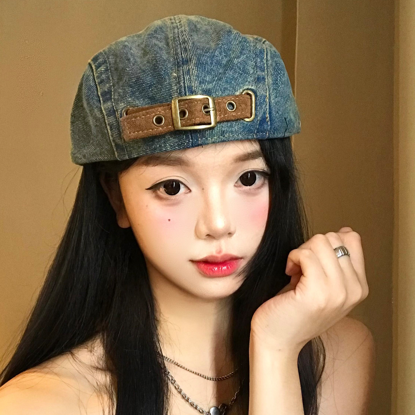 复古做旧反戴牛仔前进帽女显脸小