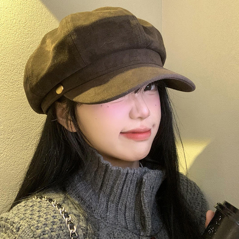 美拉德咖色植绒贝雷帽女春秋复古大头围八角帽显脸小报童画家帽子,服饰配件/皮带/帽子/围巾,帽子,淘宝优惠券,粉丝福利购,淘宝优惠卷