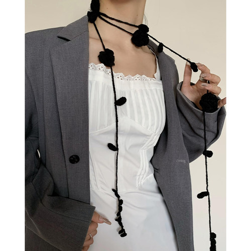 黑色玫瑰花围巾手工针织钩花围脖