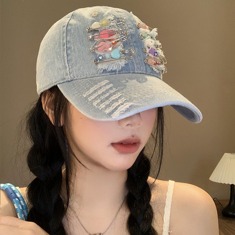 爱心别针牛仔棒球帽复古显脸小