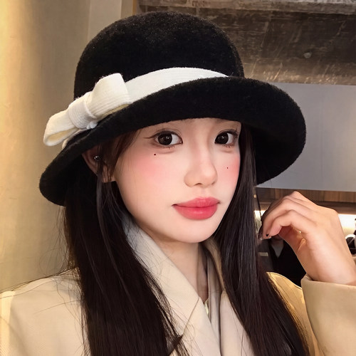 赫本风蝴蝶结渔夫帽女法式复古