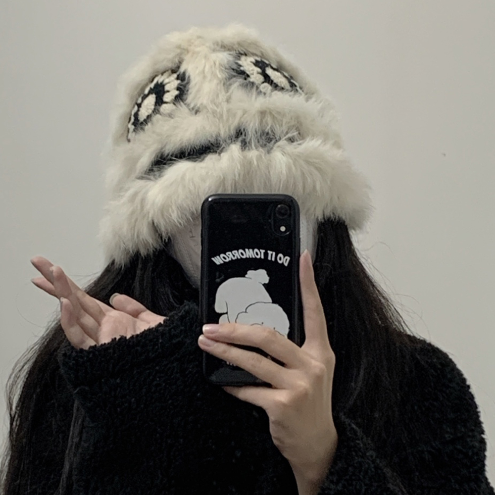 显脸小毛绒兔毛醒狮帽