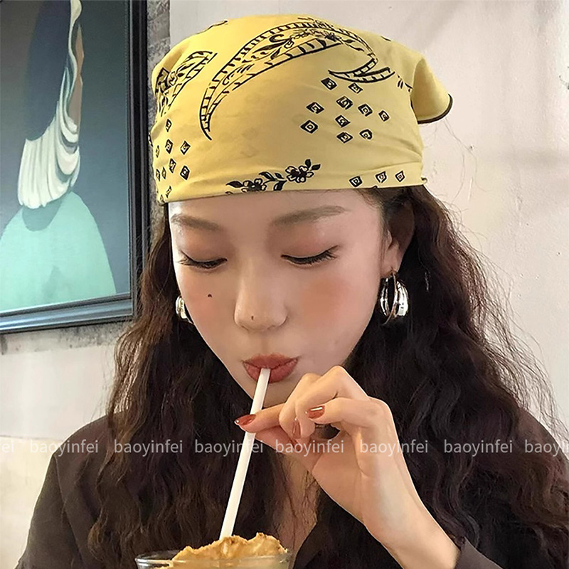 黄色印花包头头巾女时尚街头y2k