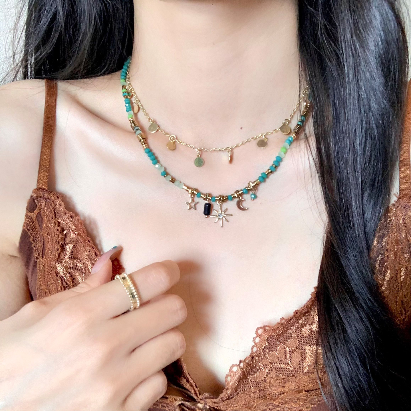 串珠叠戴项链女轻奢小众波西米亚